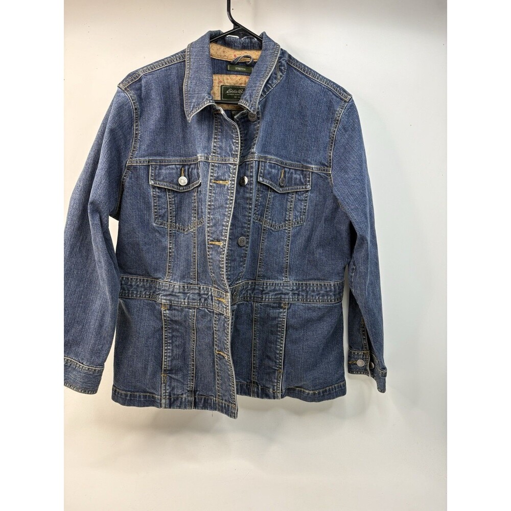 Eddie Bauer Denim Jacket Women Petite XL Stretch Blue Jean Coat